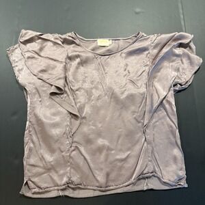 Nation LTD Los Angeles Women's Taupe Mauve Ruffle Hammerd Satin Top Small